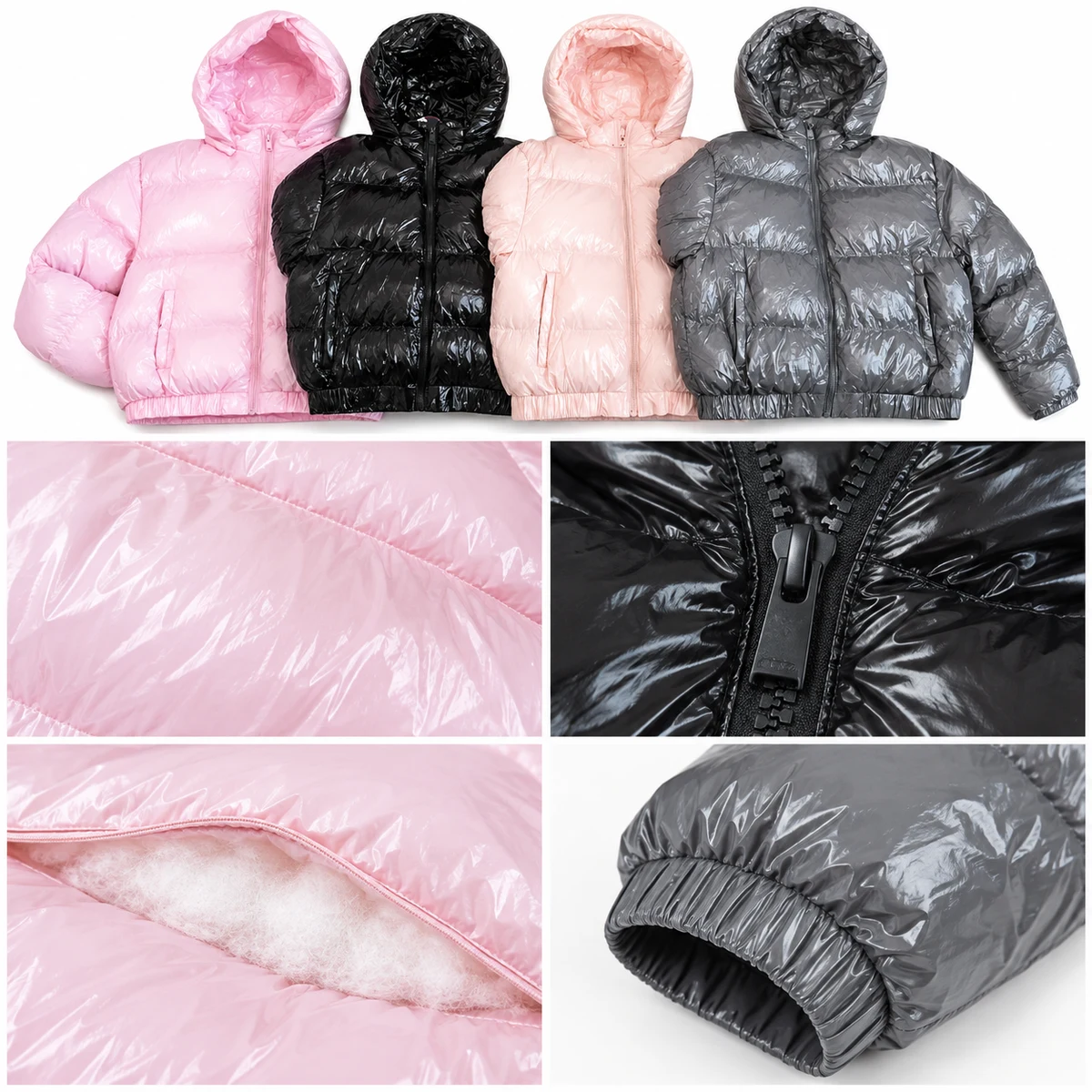 Girls' Glossy Hooded Padded Jacket - AD072