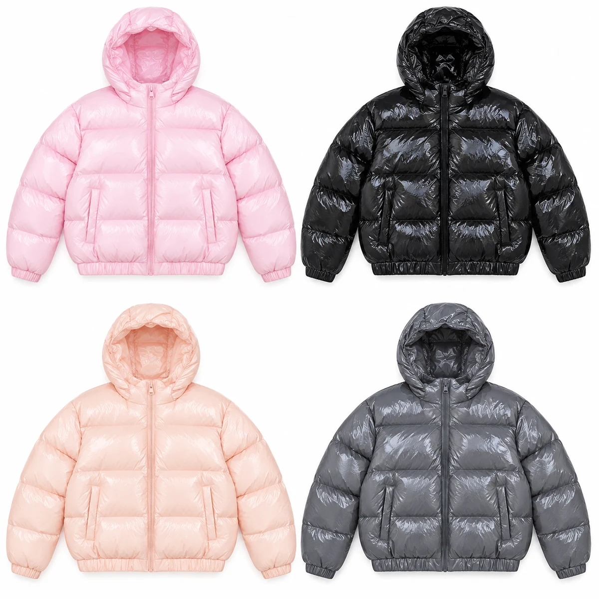 Girls' Glossy Hooded Padded Jacket - AD072