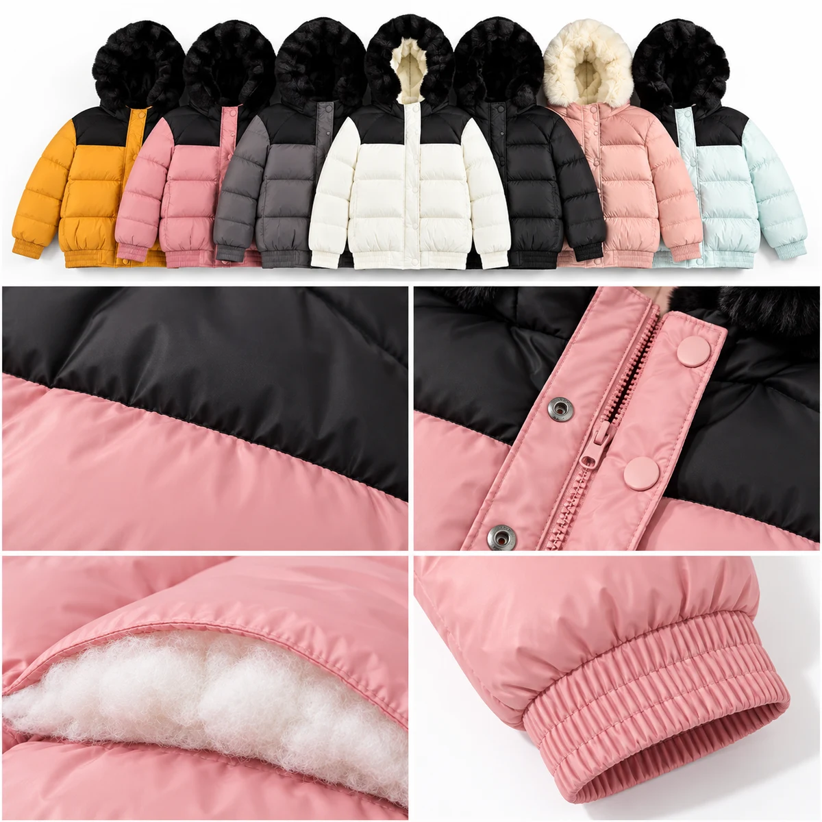 Women's Faux Fur Colorblock Padded Jacket - AD818C