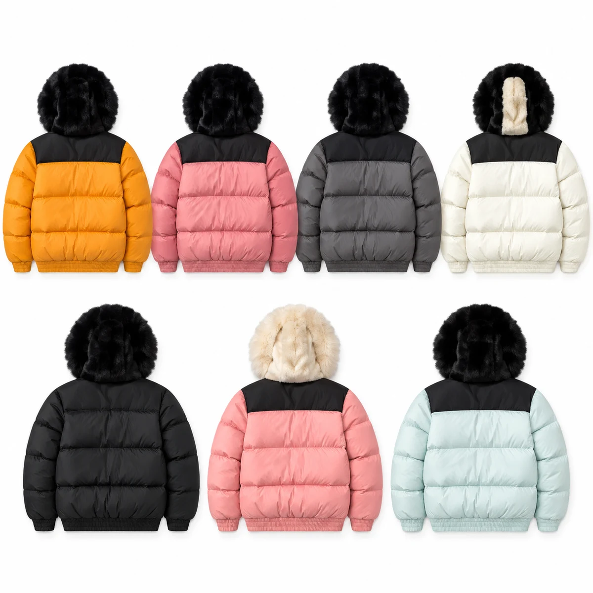 Women's Faux Fur Colorblock Padded Jacket - AD818C