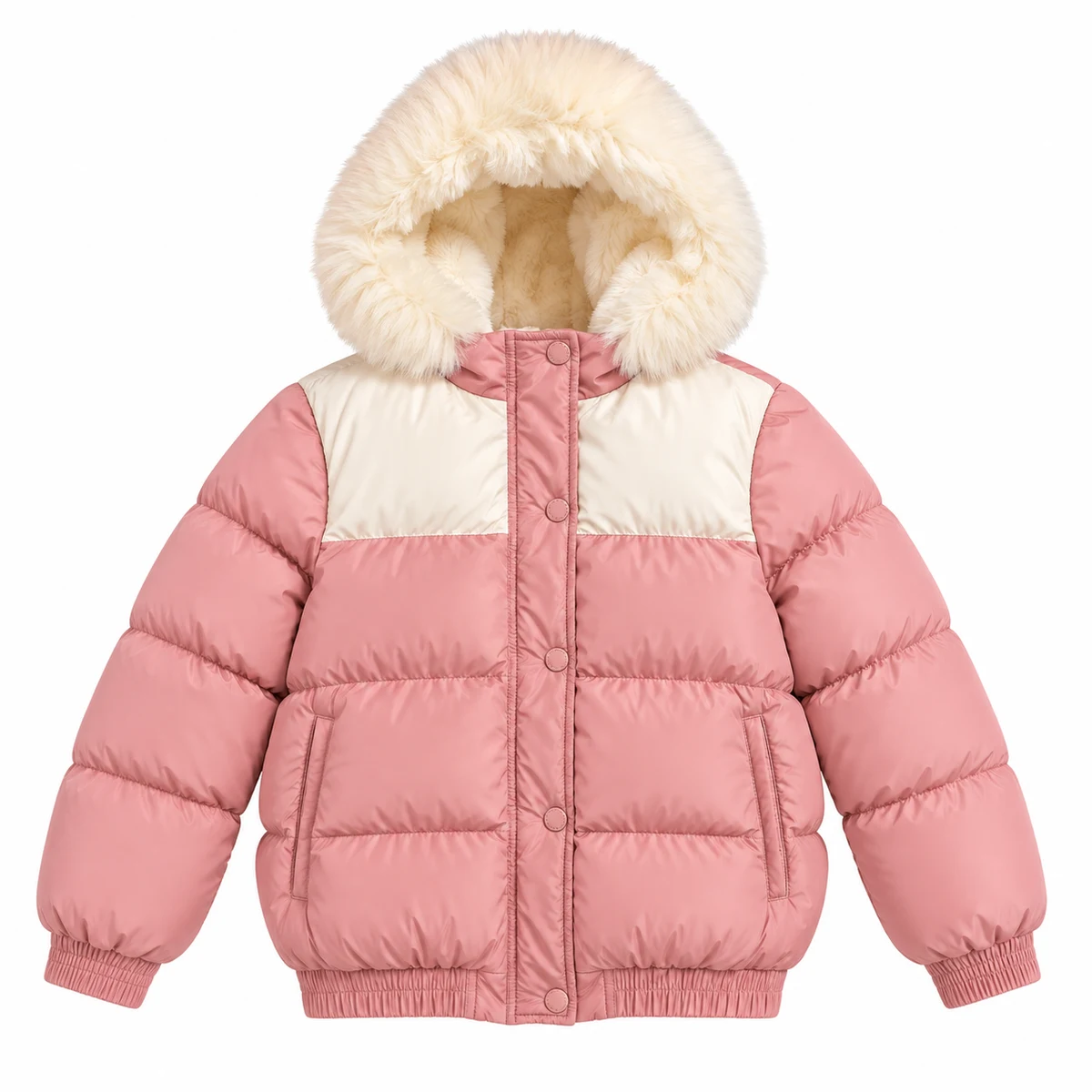 Women's Faux Fur Colorblock Padded Jacket - AD818C