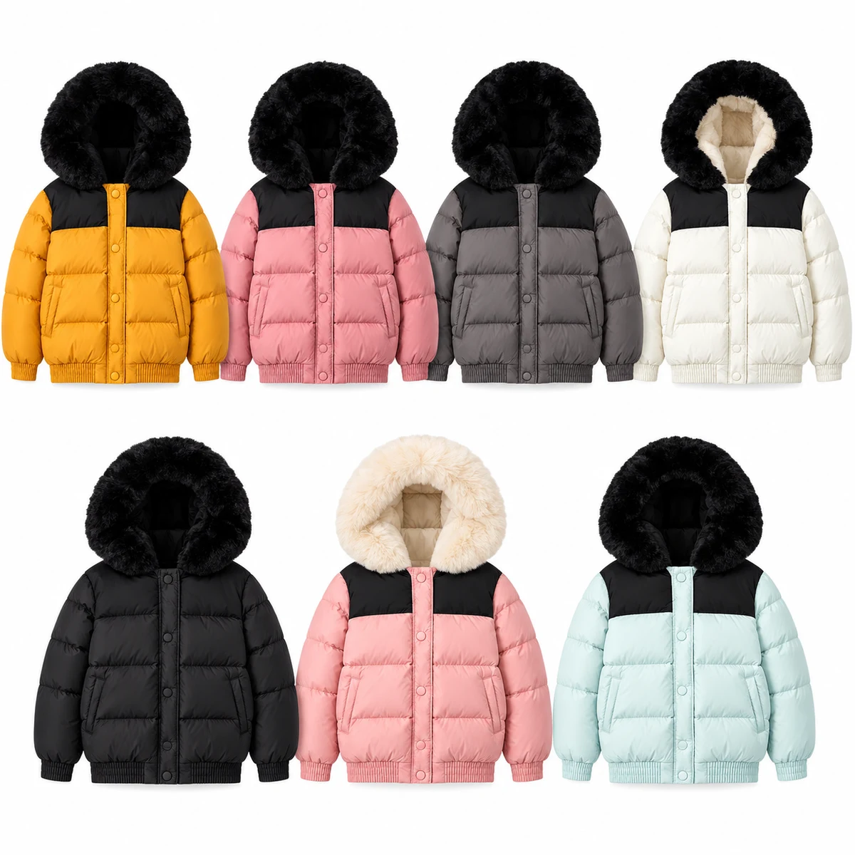 Women's Faux Fur Colorblock Padded Jacket - AD818C
