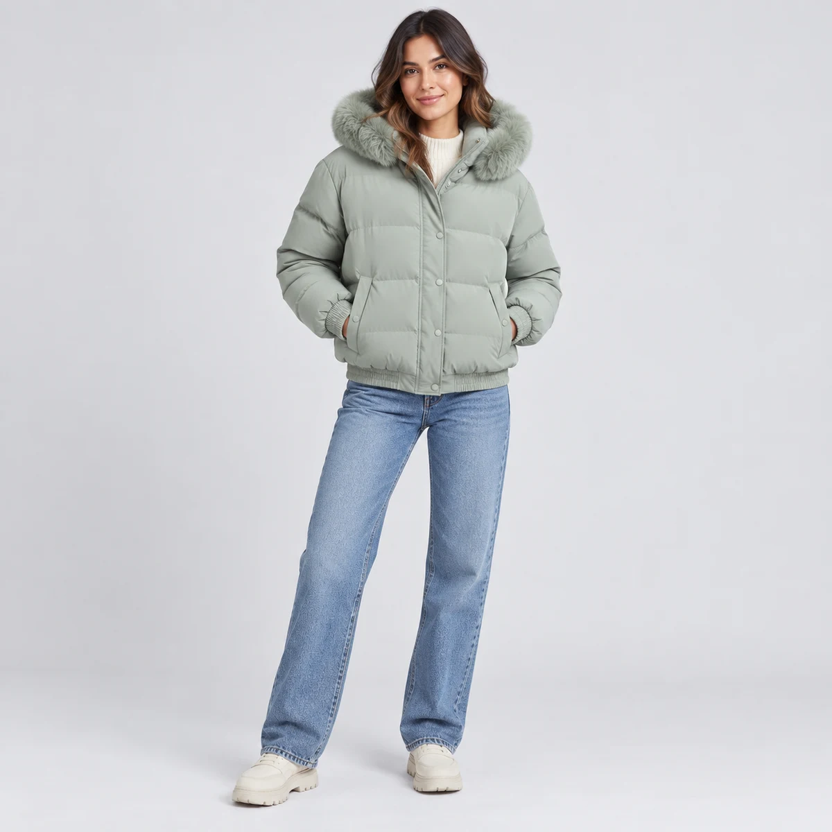 Women's Faux Fur Hooded Padded Jacket - AD929C