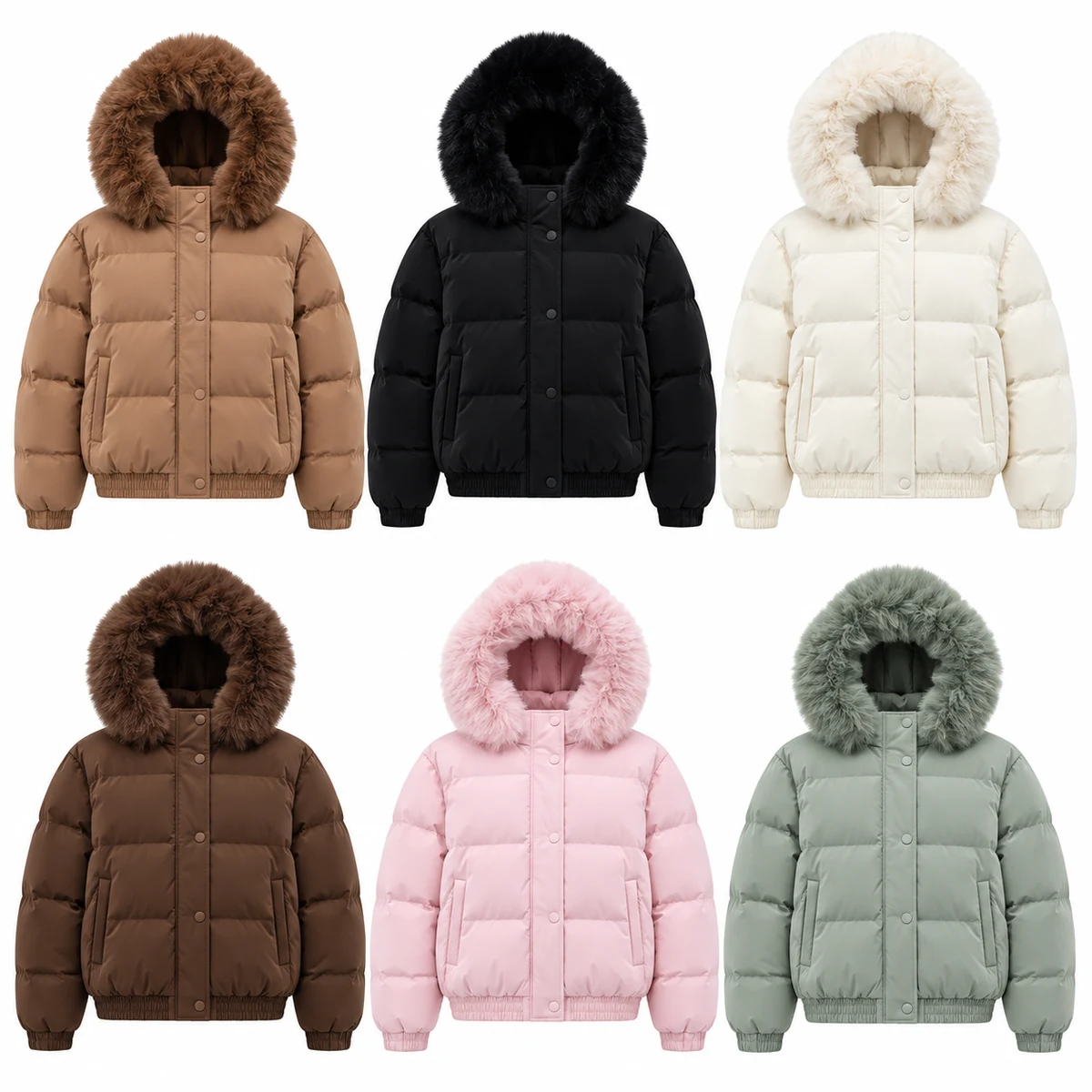 Women's Faux Fur Hooded Padded Jacket - AD929C, style AD929C