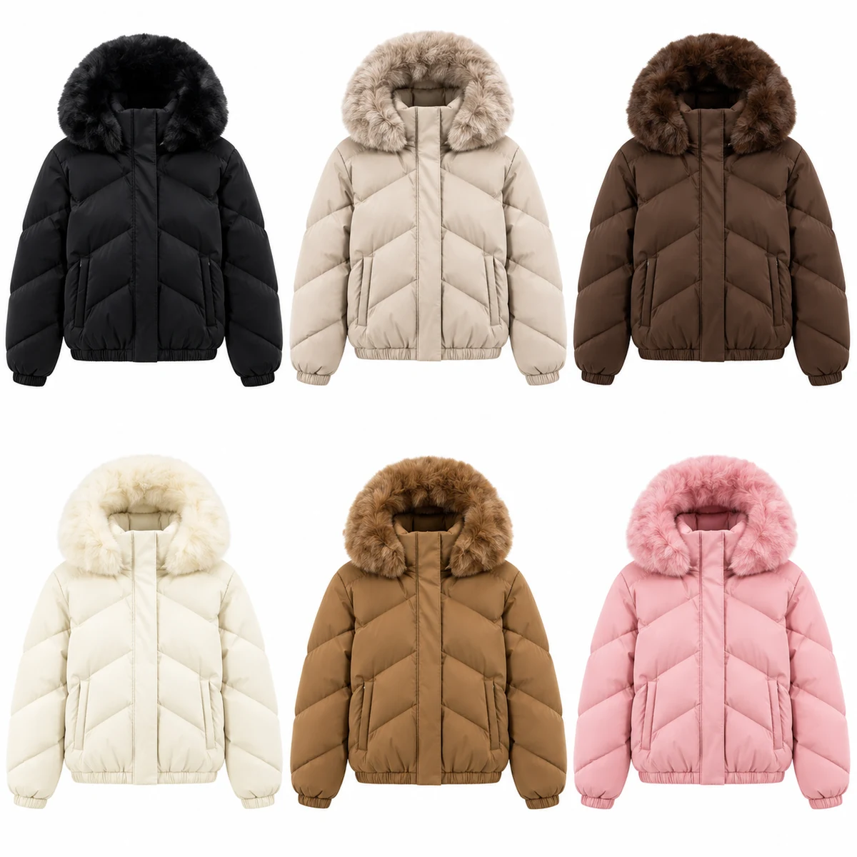Women's Faux Fur Hooded Padded Jacket - AD929D