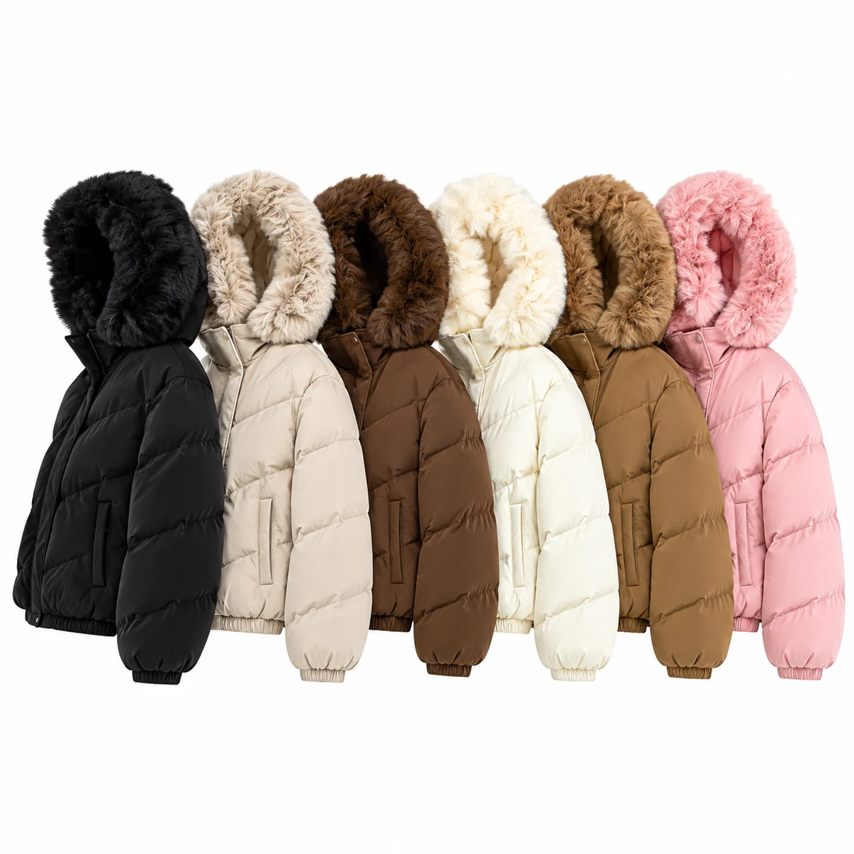 Women's Faux Fur Hooded Padded Jacket - AD929D
