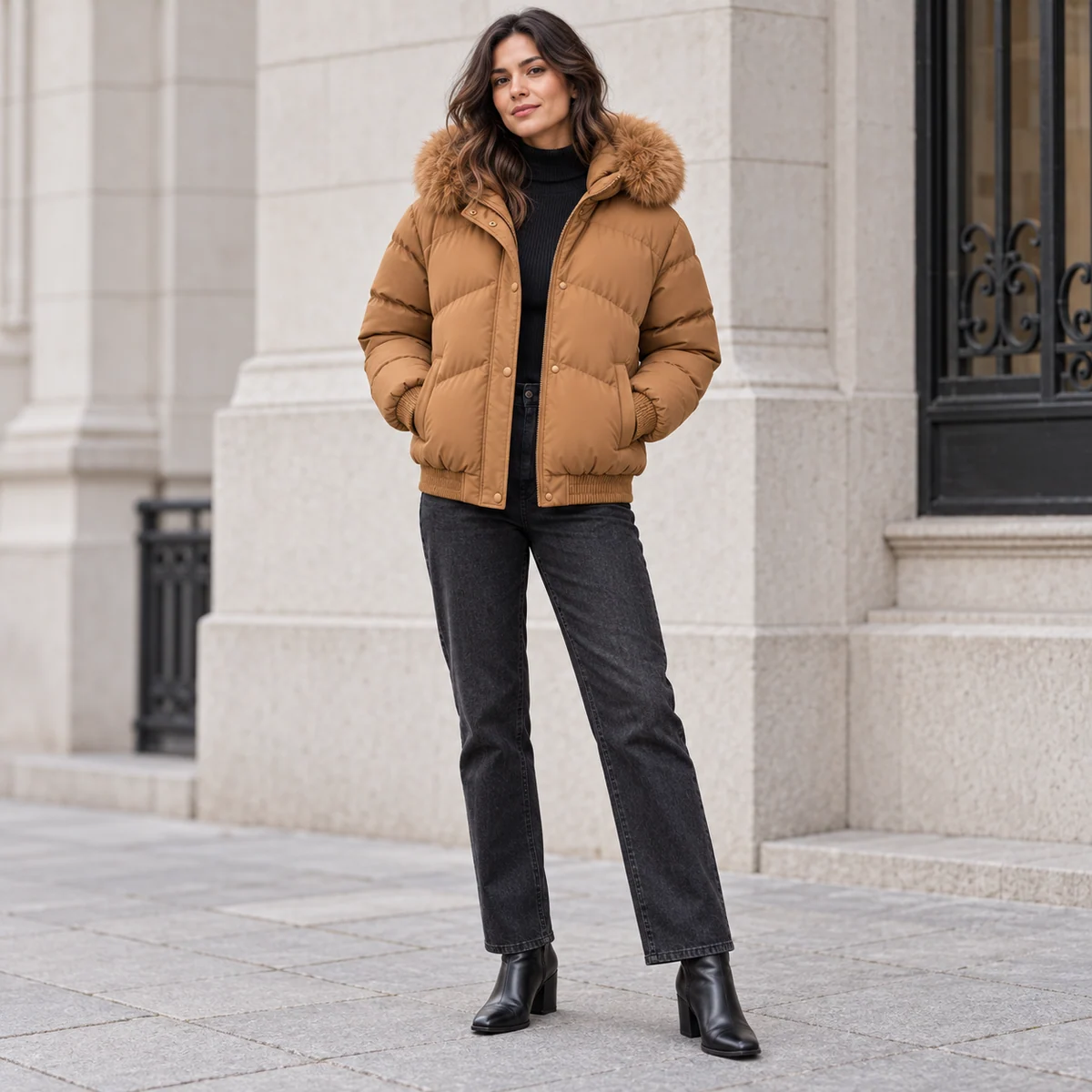 Women's Faux Fur Hooded Padded Jacket - AD929E
