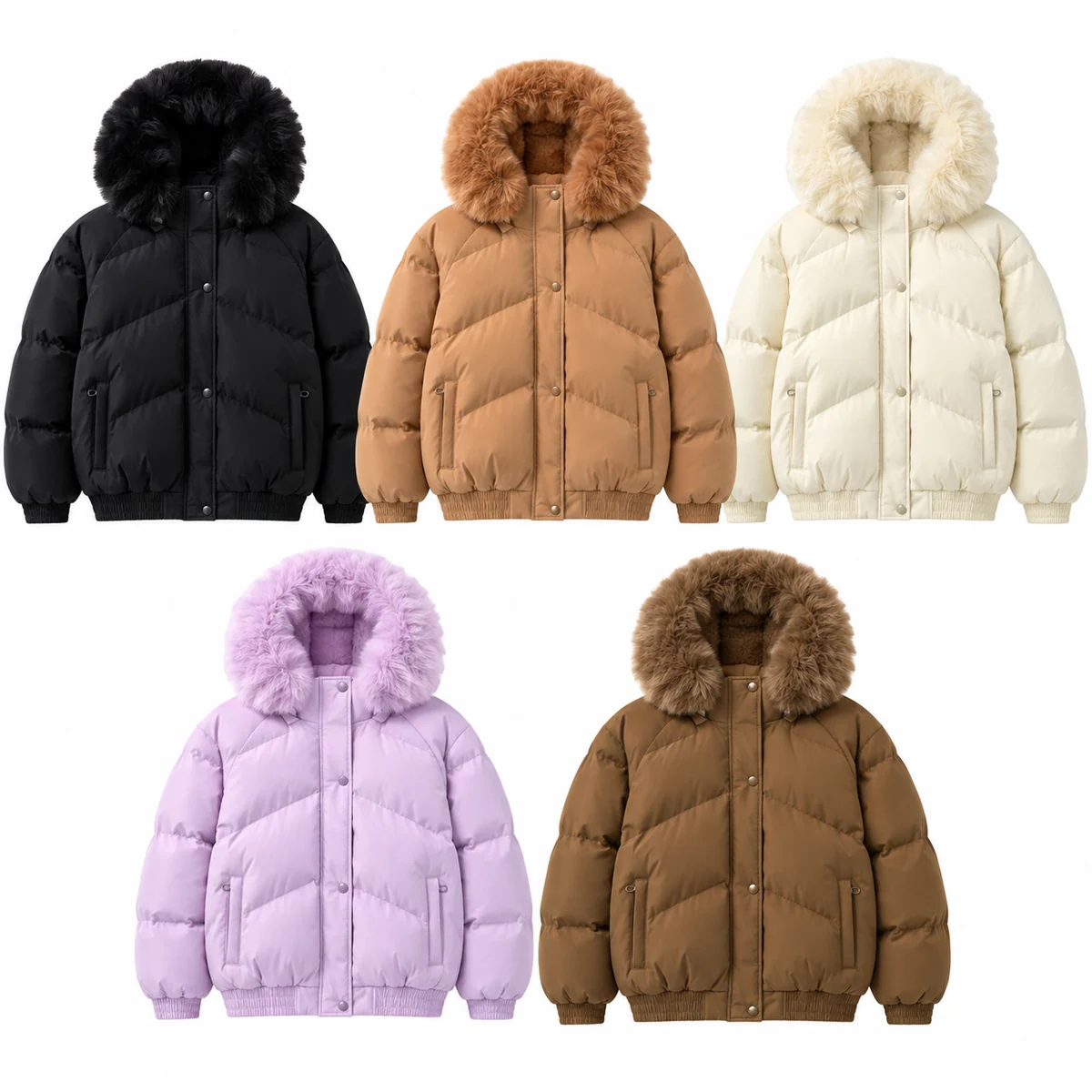 Women's Faux Fur Hooded Padded Jacket - AD929E