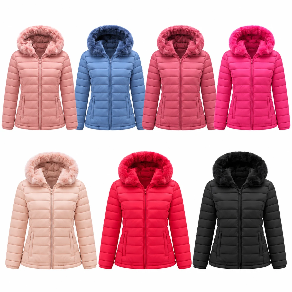 Girls' Faux Fur Hooded Padded Jacket - AL18P