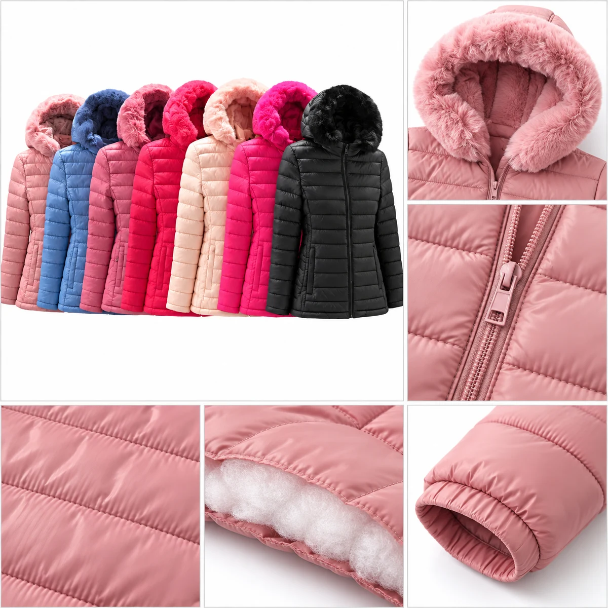 Girls' Faux Fur Hooded Padded Jacket - AL18P