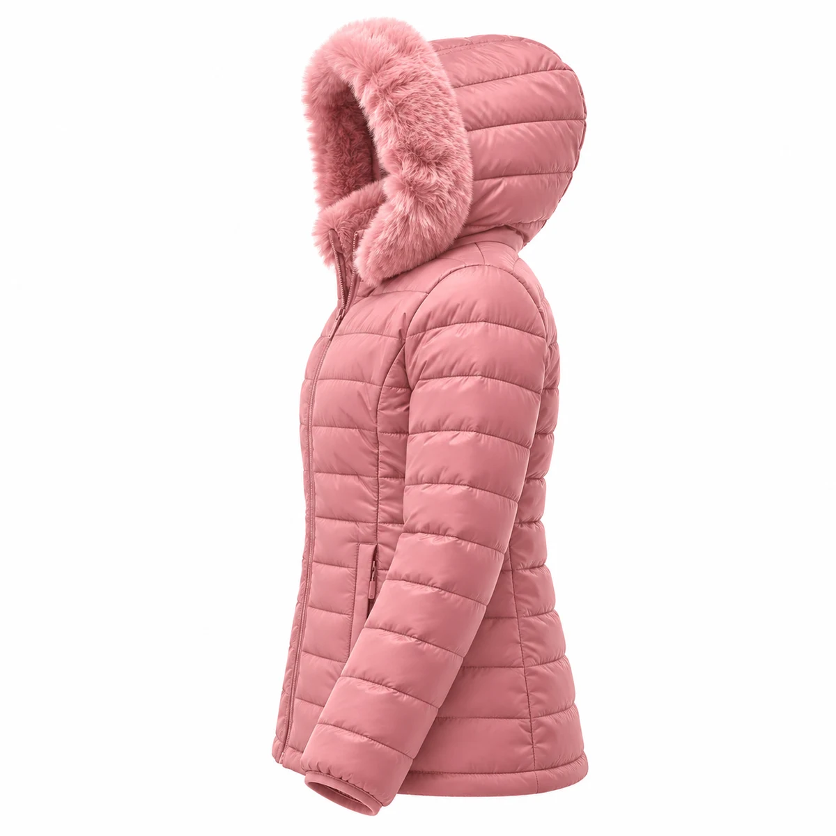 Girls' Faux Fur Hooded Padded Jacket - AL18P