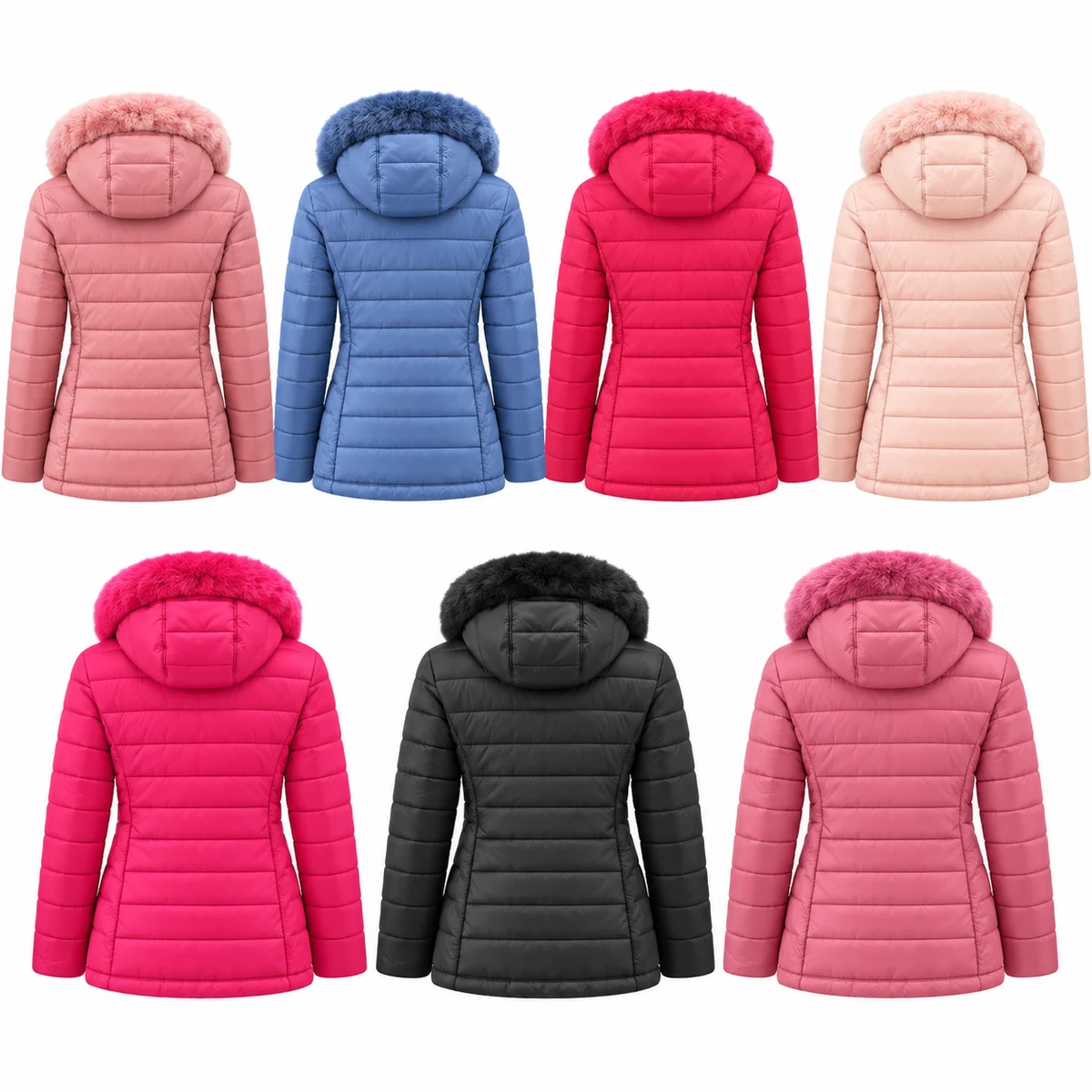 Girls' Faux Fur Hooded Padded Jacket - AL18P