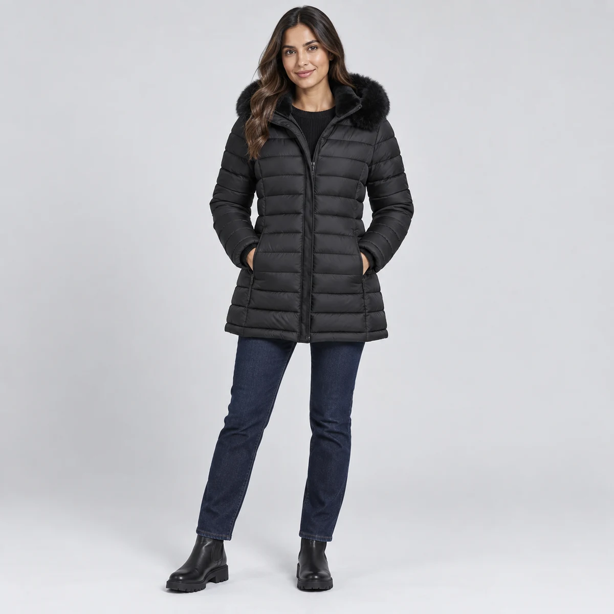 Girls' Faux Fur Hooded Padded Jacket - AL18P