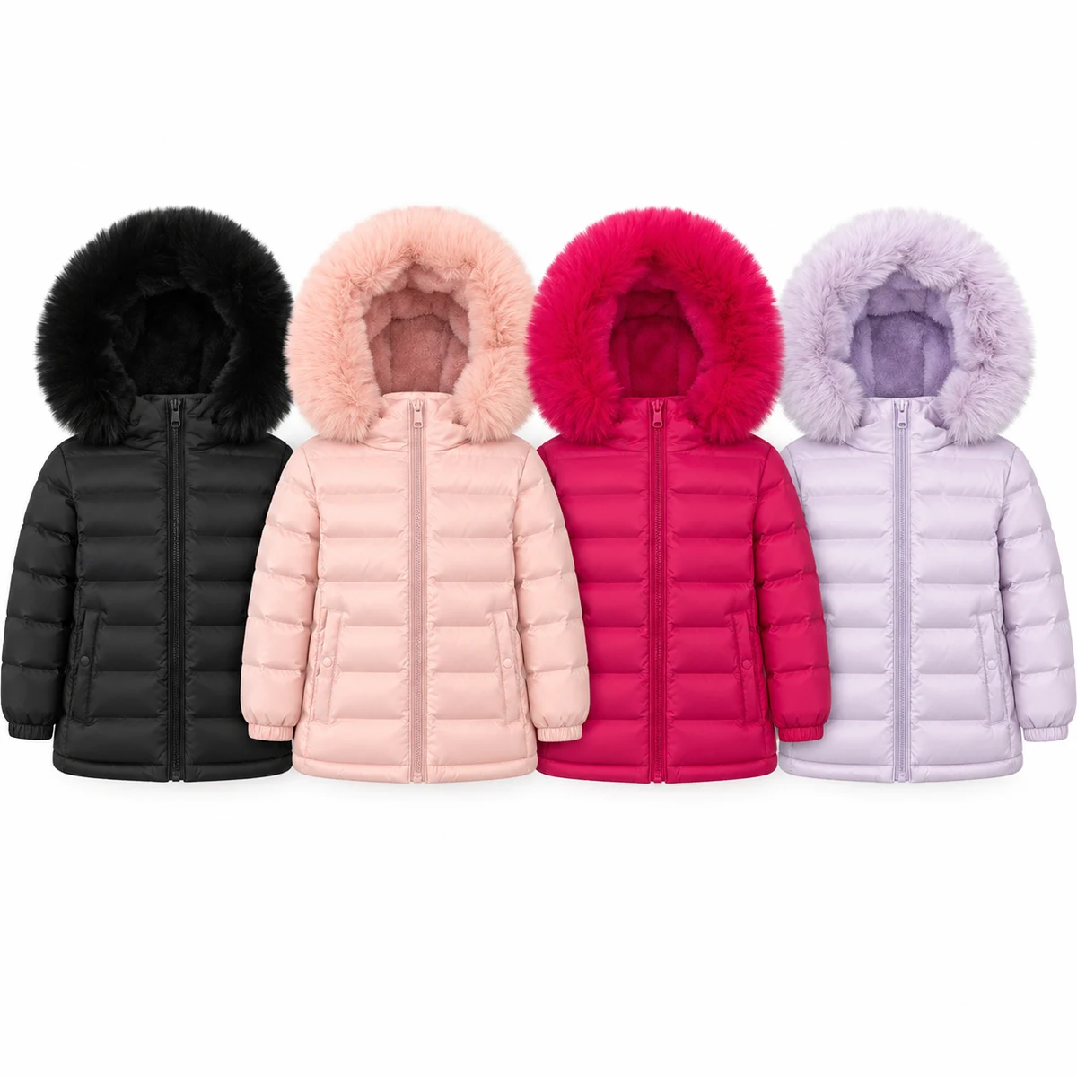 Girls' Faux Fur Hooded Padded Jacket - B256, style B256