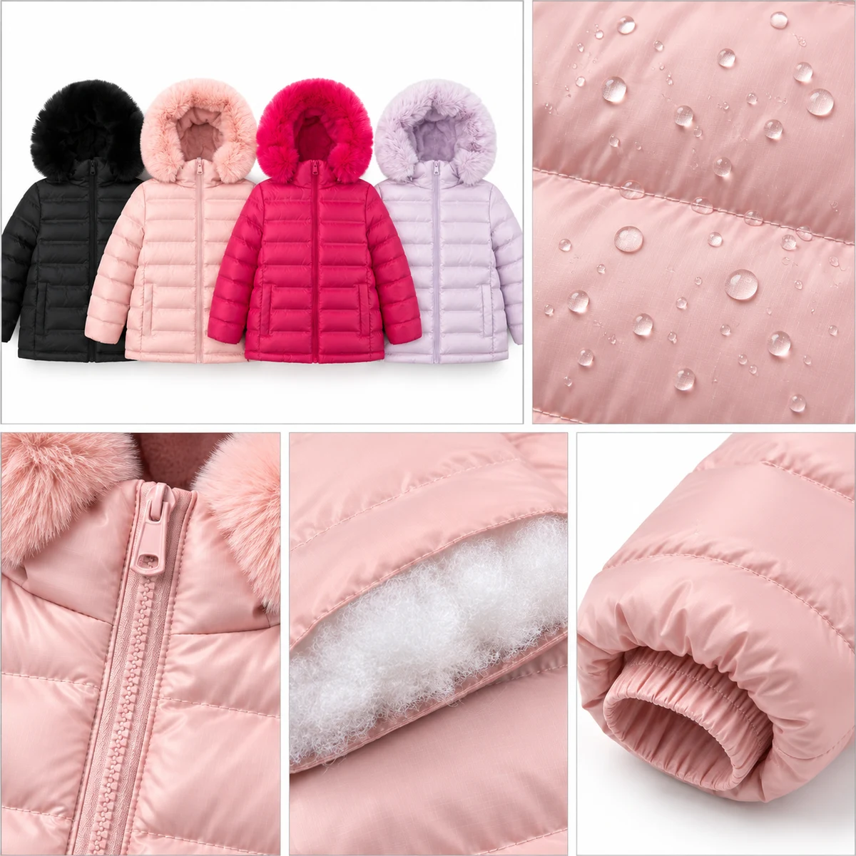 Girls' Faux Fur Hooded Padded Jacket - B256