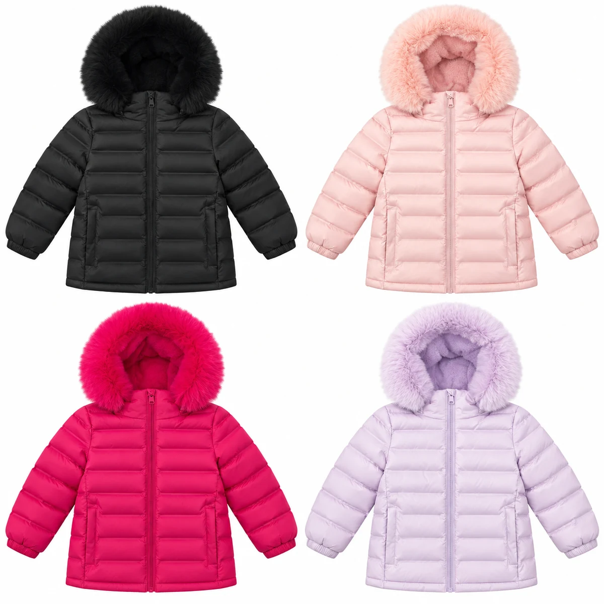Girls' Faux Fur Hooded Padded Jacket - B256