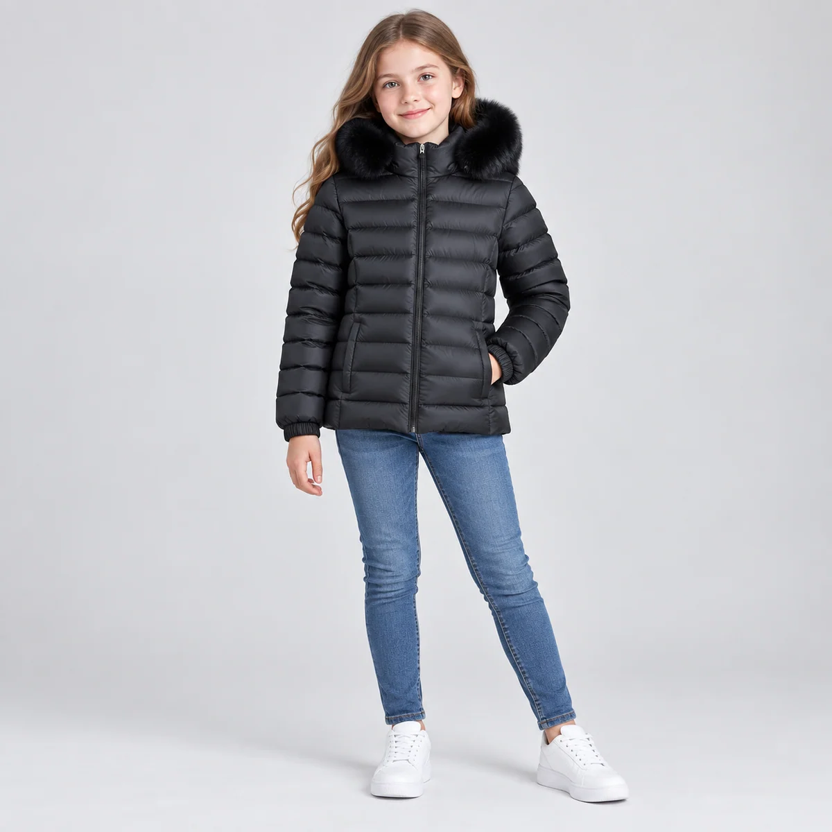 Women's Faux Fur Hooded Padded Jacket - BG258