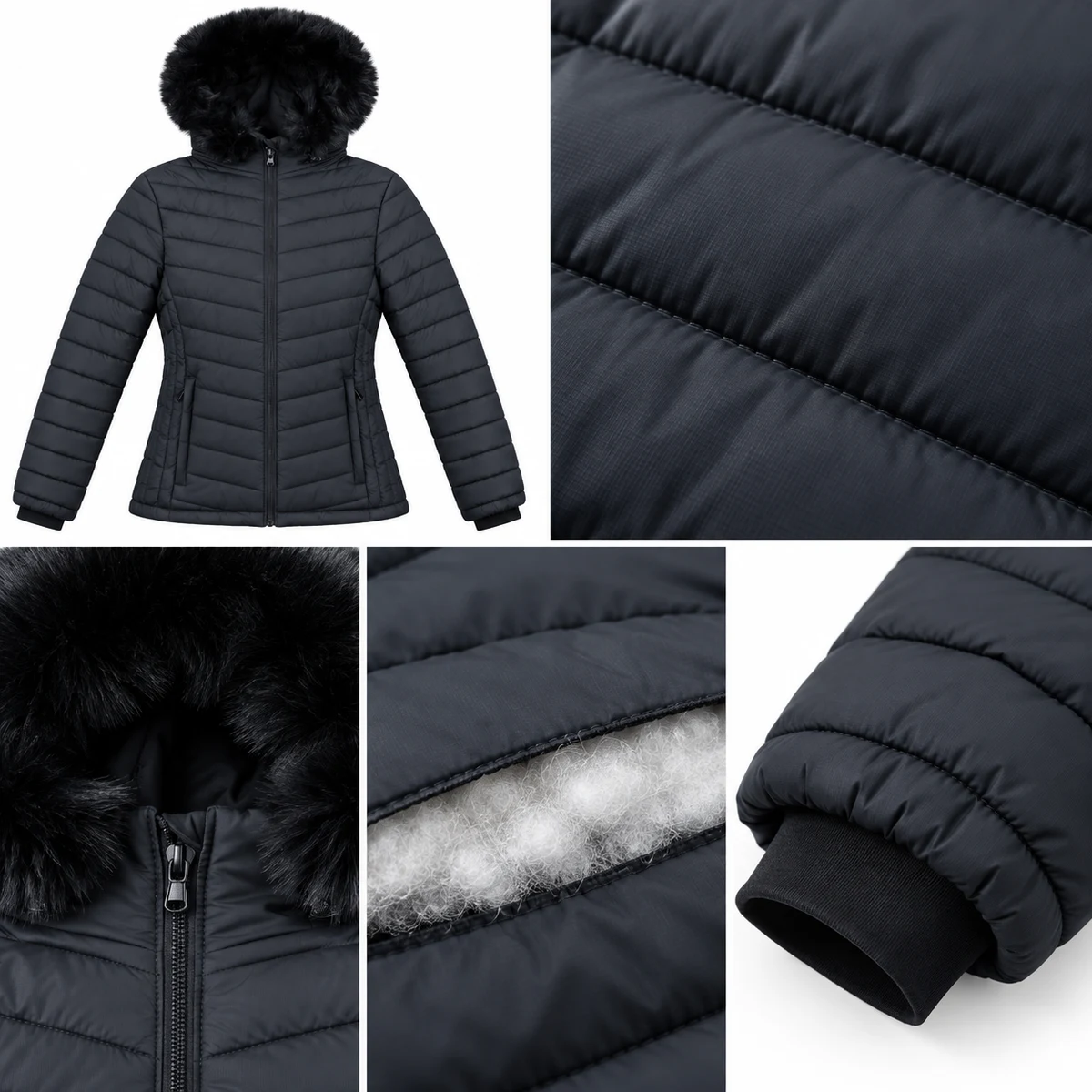 Women's Faux Fur Hooded Padded Jacket - DS17A