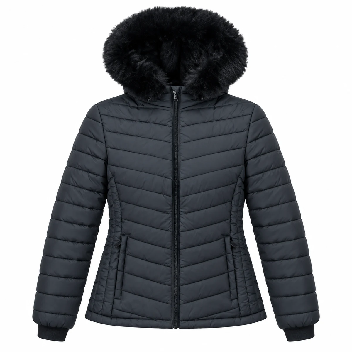 Women's Faux Fur Hooded Padded Jacket - DS17A, style DS17A