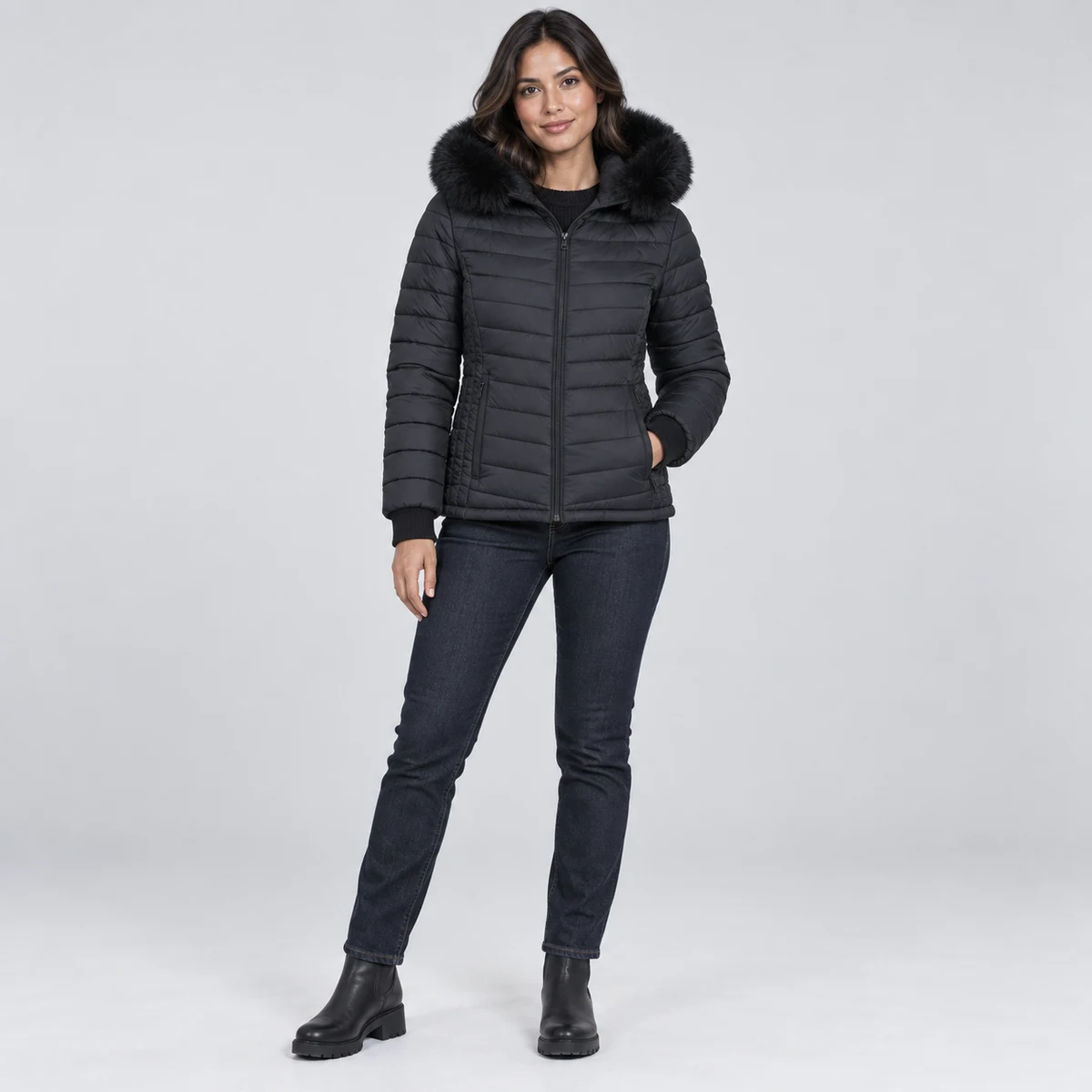 Women's Faux Fur Hooded Padded Jacket - DS17A