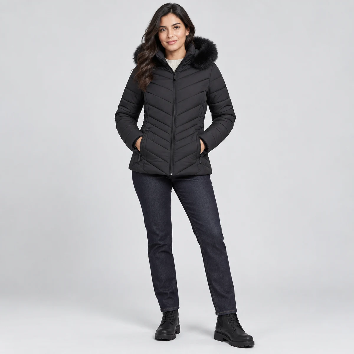 Women's Faux Fur Hooded Padded Jacket - DS26