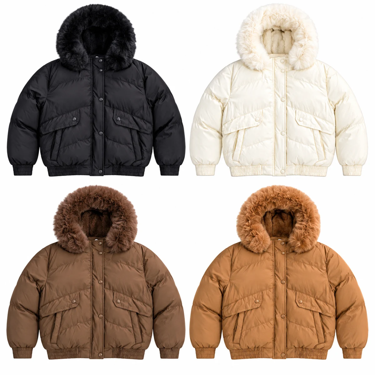 Women's Faux Fur Hooded Padded Jacket - JF56F