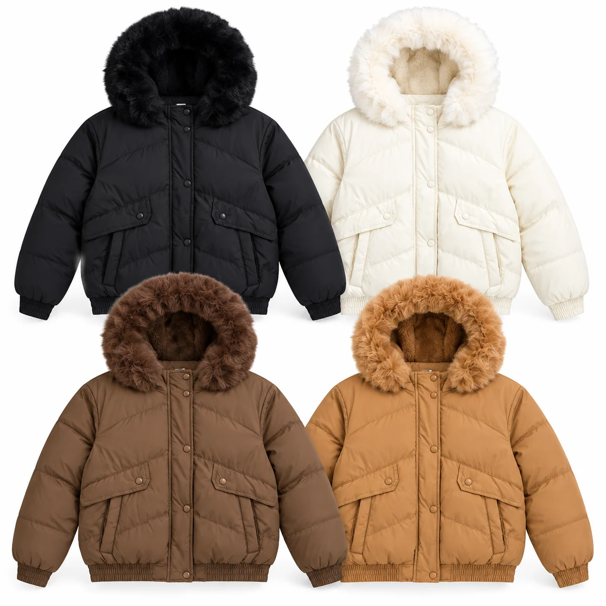 Women's Faux Fur Hooded Padded Jacket - JF56F
