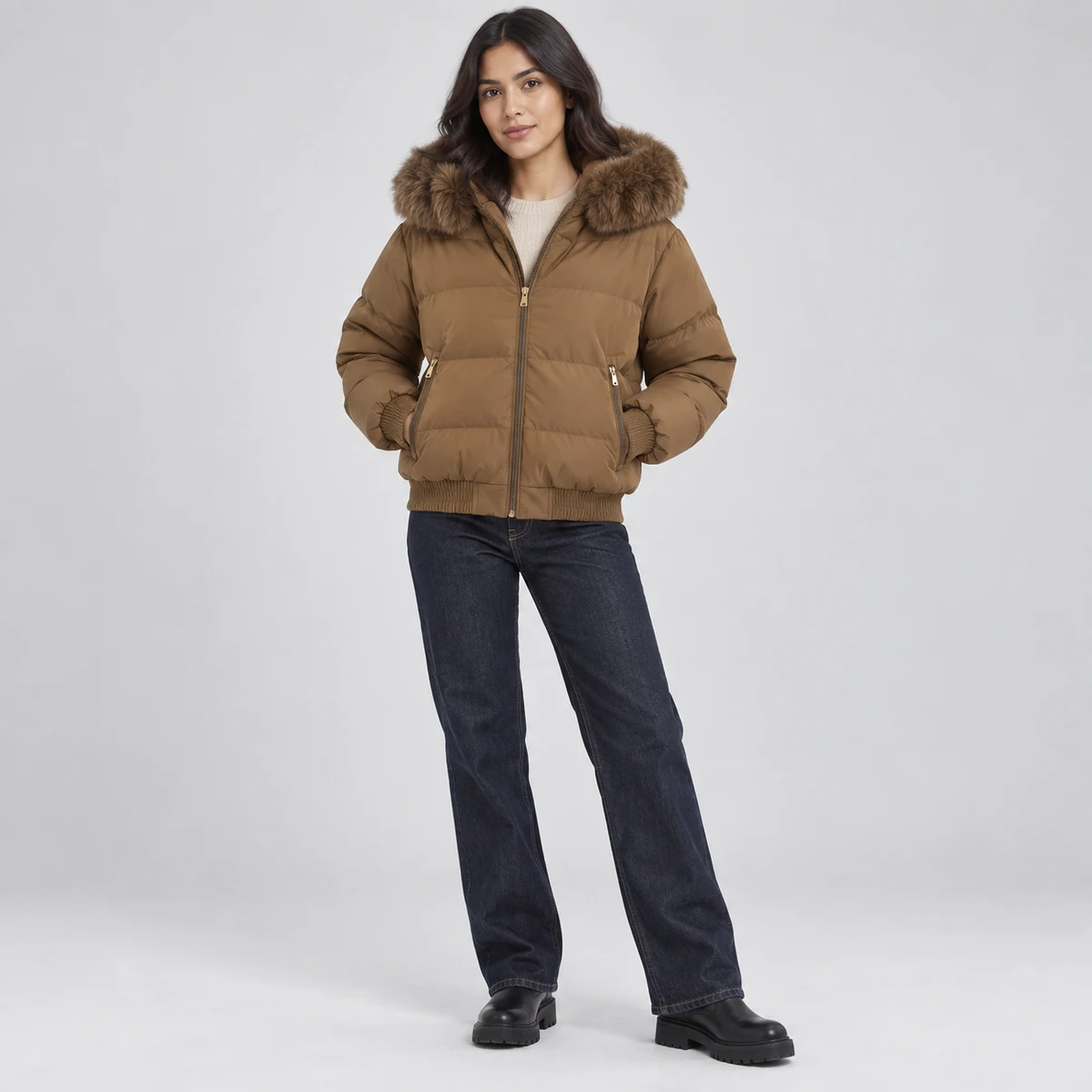 Women's Faux Fur Hooded Padded Jacket - JF57A