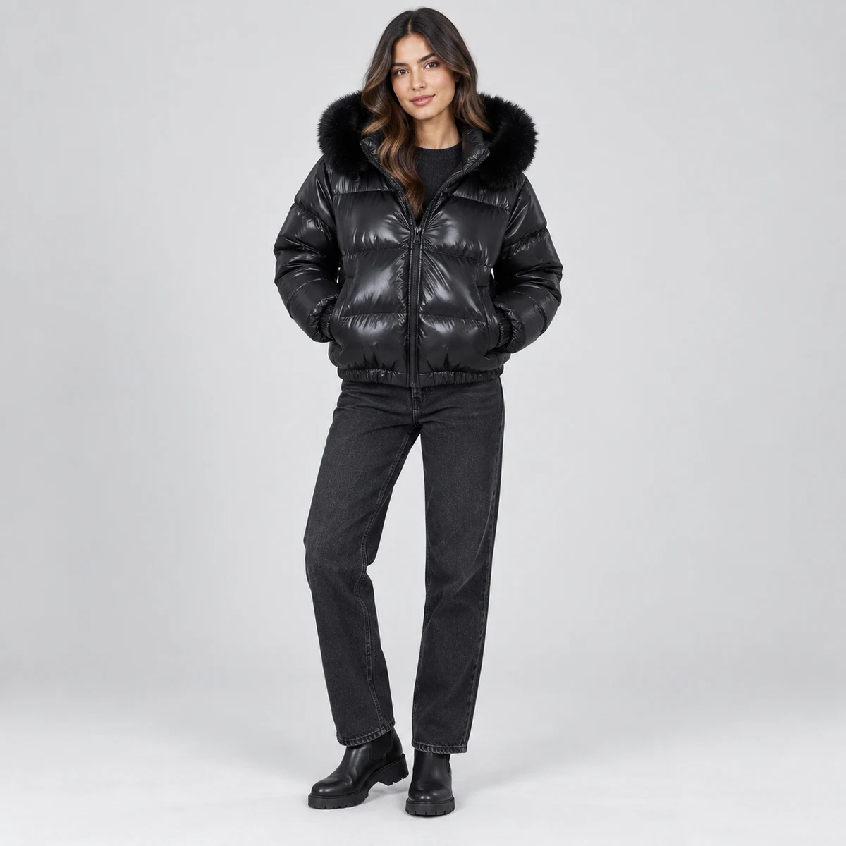 Women's Faux Fur Hooded Padded Jacket - XY08