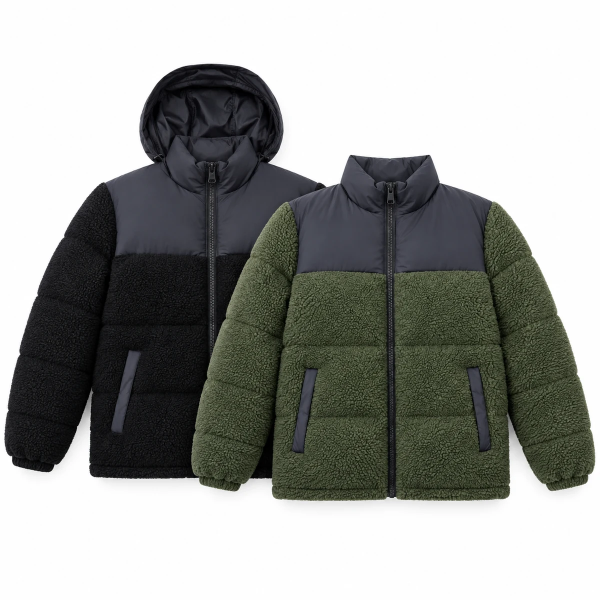 Men's Hybrid Fleece-Panel Hooded Padded Jacket - 2606
