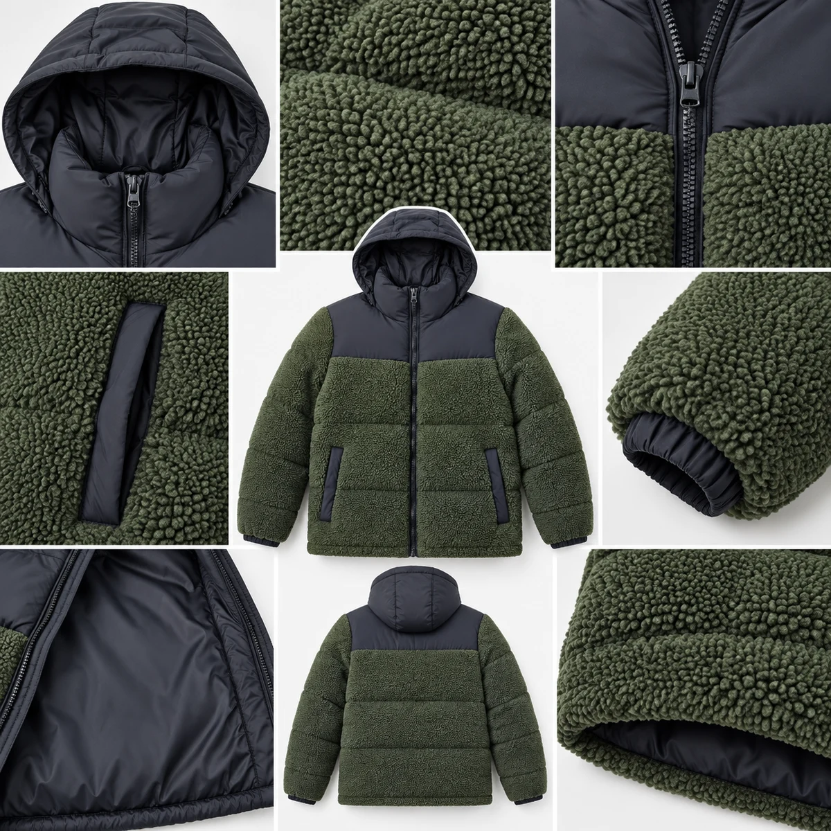 Men's Hybrid Fleece-Panel Hooded Padded Jacket - 2606
