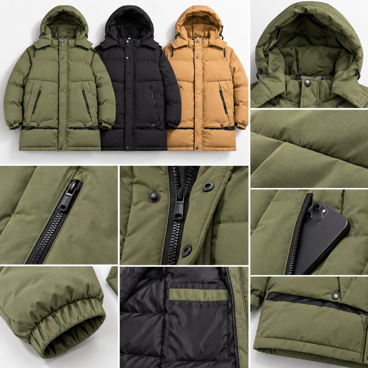 Men's Long Hooded Padded Parka - 2607
