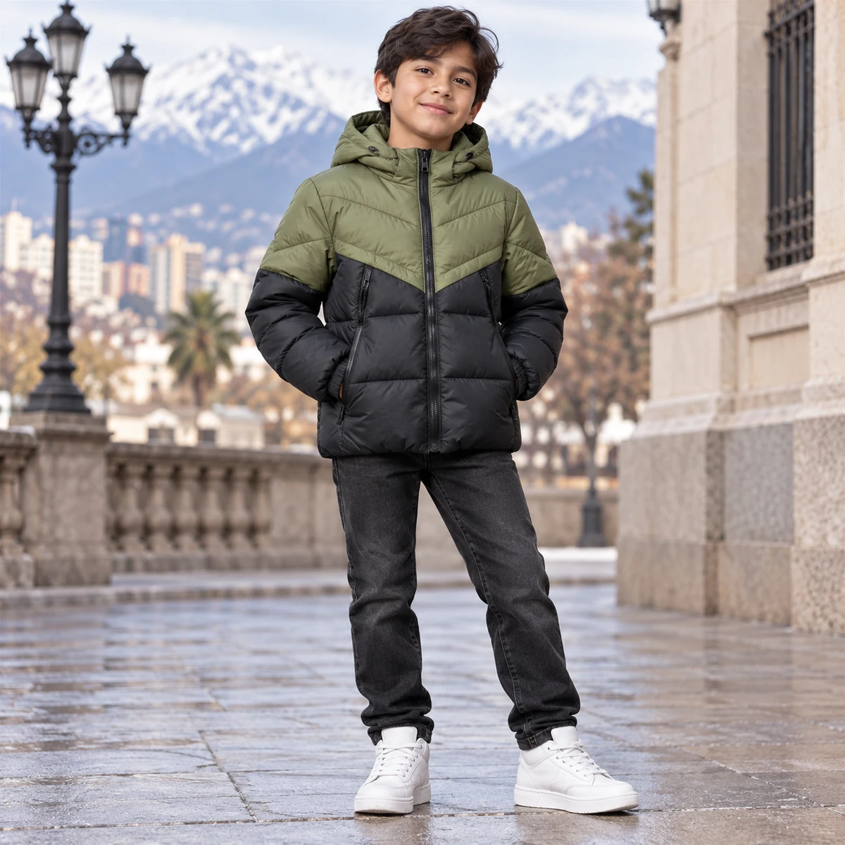 Kids' Colorblock Hooded Padded Jacket - 2668A