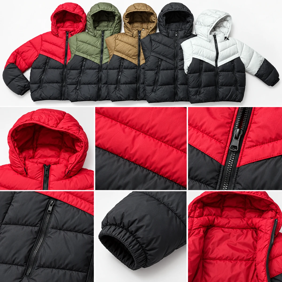 Kids' Colorblock Hooded Padded Jacket - 2668A