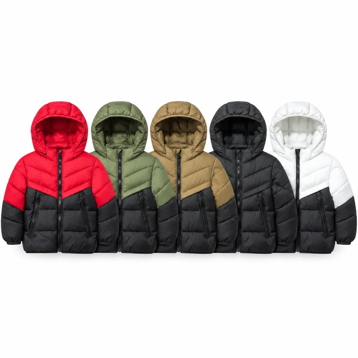Kids' Colorblock Hooded Padded Jacket - 2668A