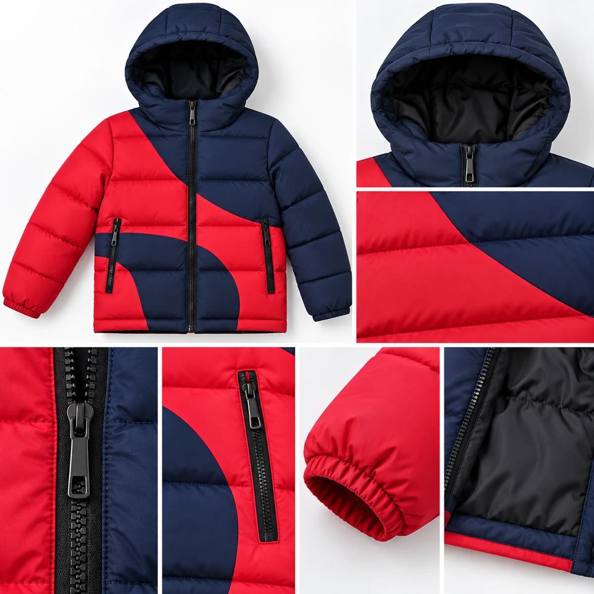 Kids' Colorblock Hooded Padded Jacket - 2668B