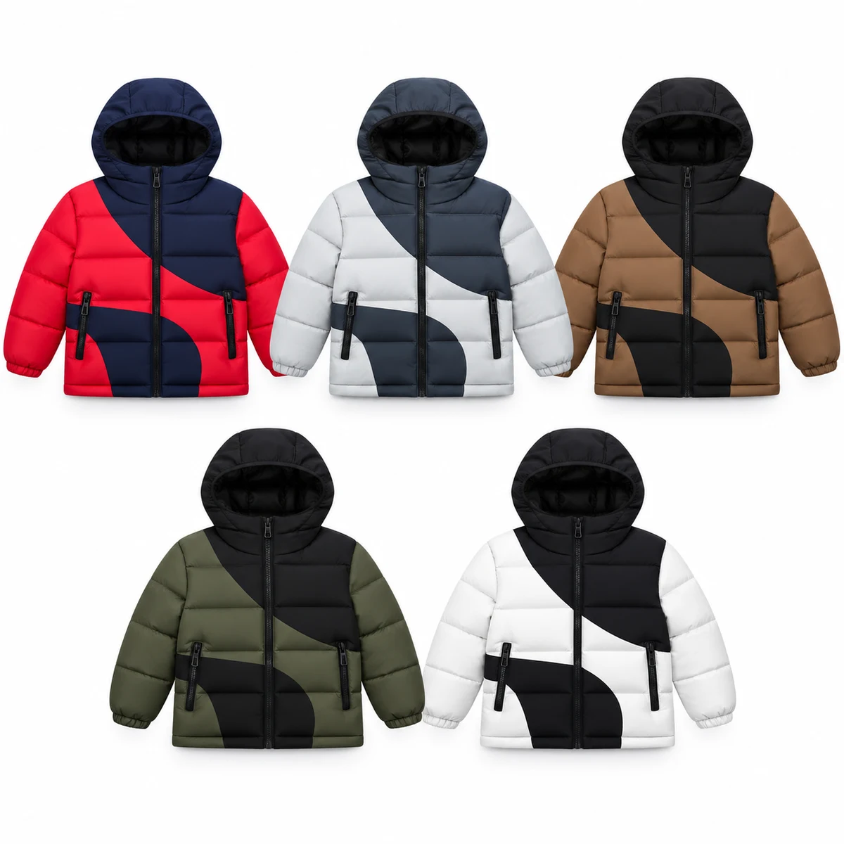 Kids' Colorblock Hooded Padded Jacket - 2668B
