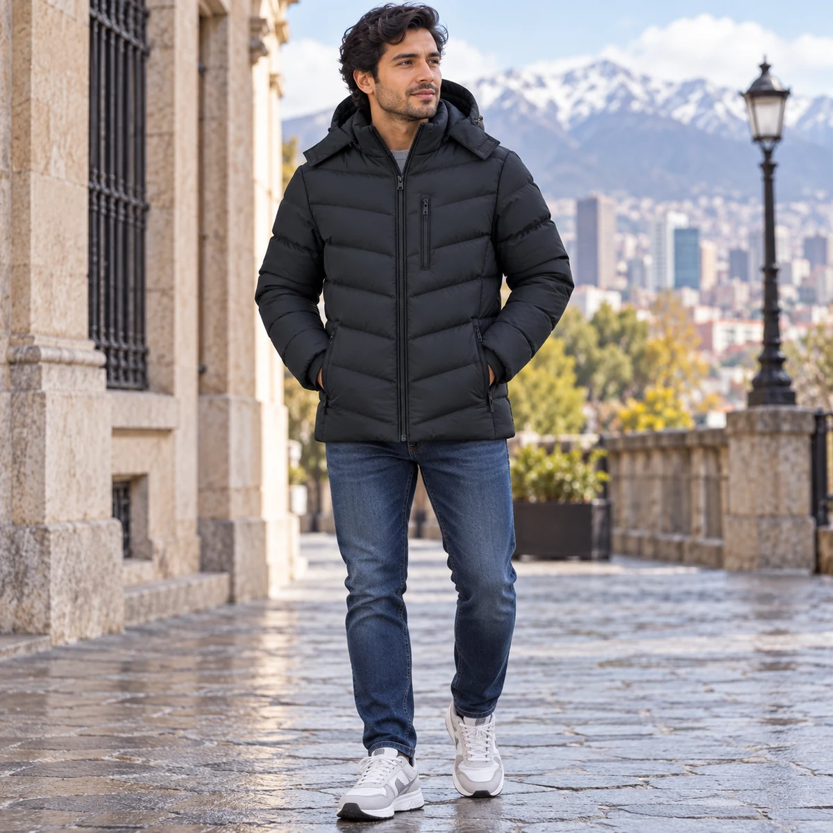 Men's Hooded Quilted Padded Jacket - 2701