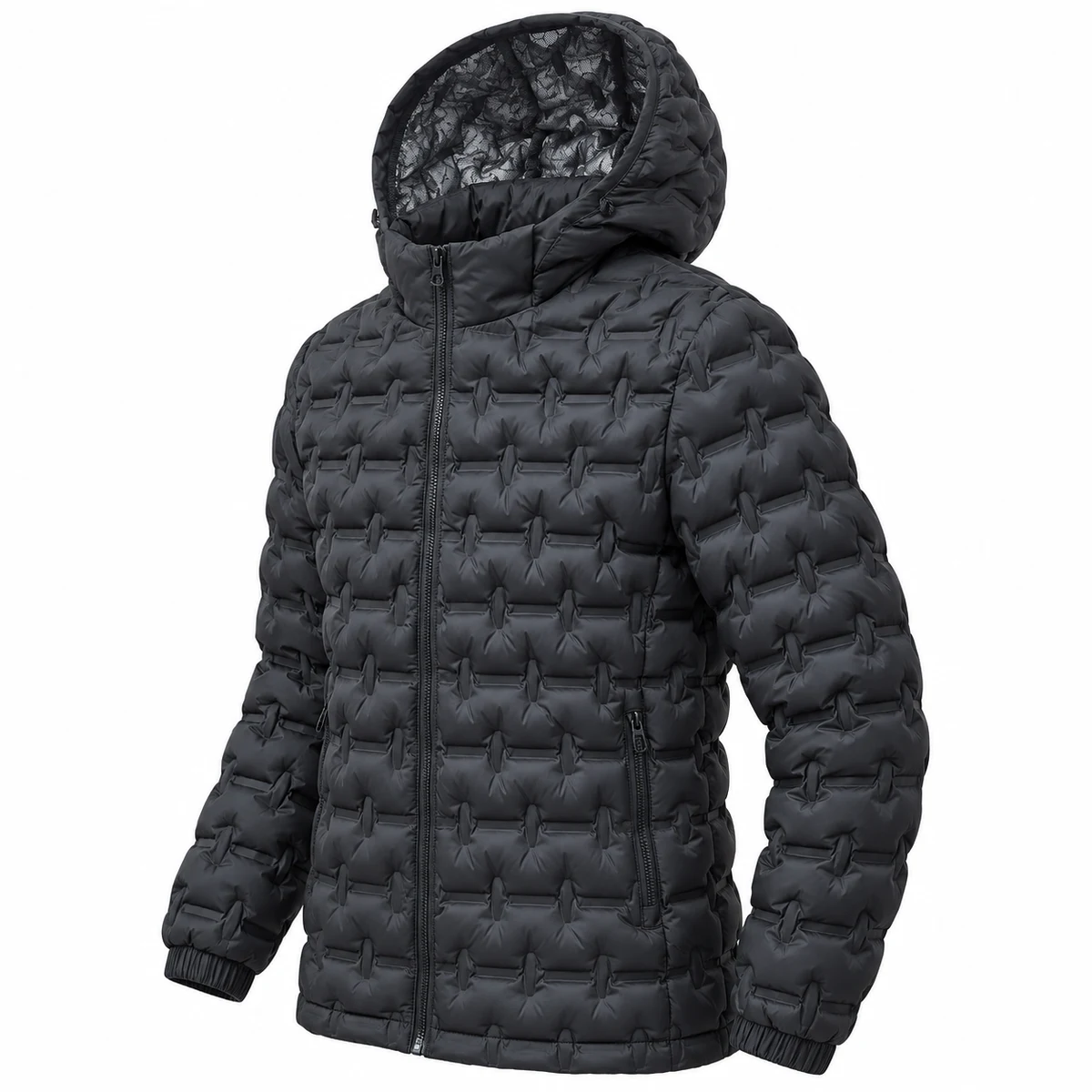 Men's Textured Hooded Padded Jacket - 8528B