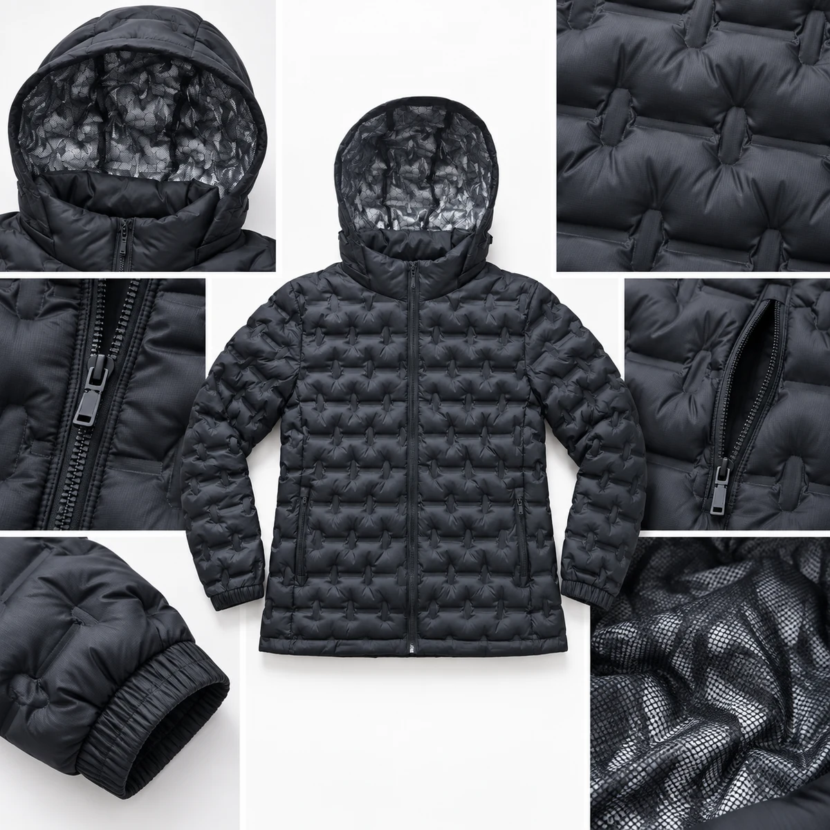 Men's Textured Hooded Padded Jacket - 8528B