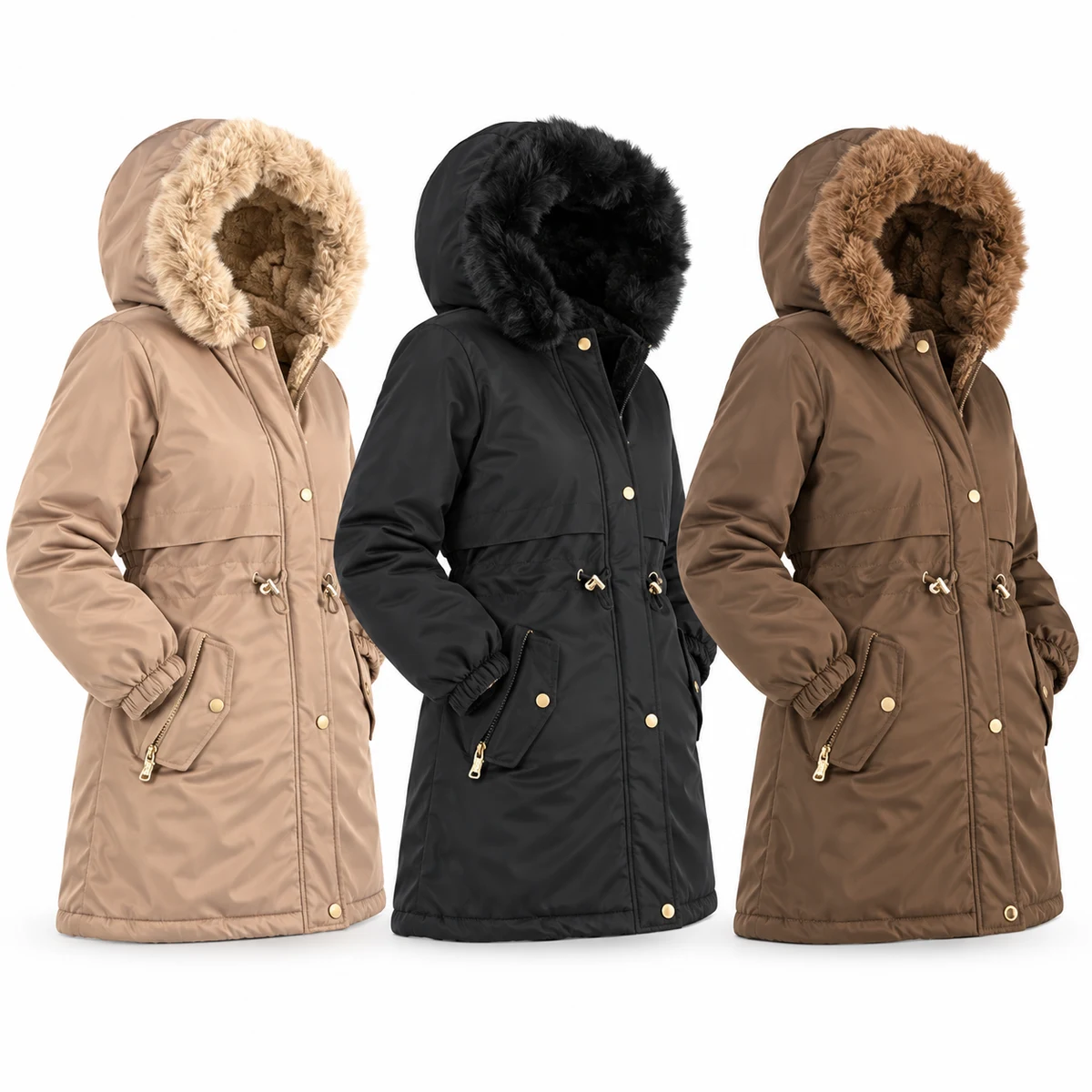 Women's Faux-Fur Hooded Padded Parka - 928B