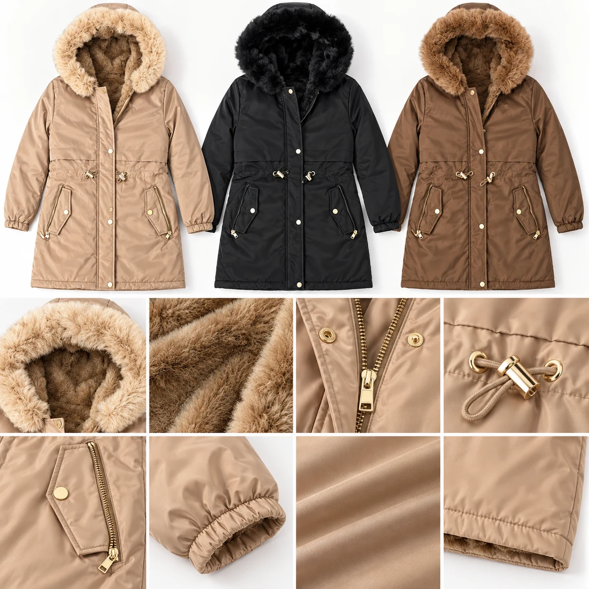 Women's Faux-Fur Hooded Padded Parka - 928B