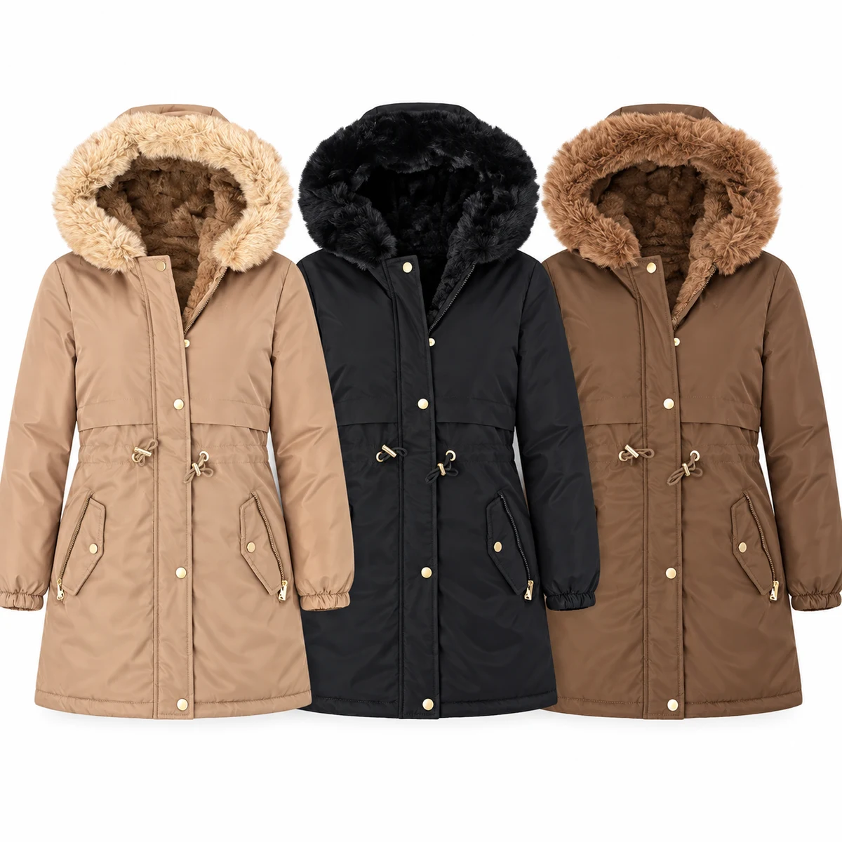 Women's Faux-Fur Hooded Padded Parka - 928B