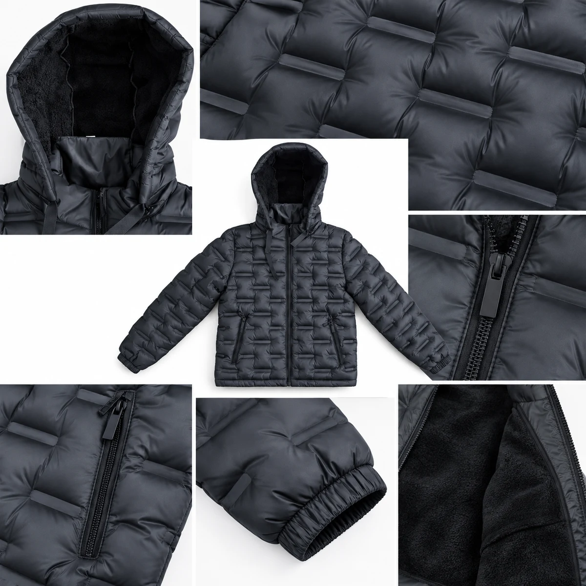 Kids' Textured Hooded Padded Jacket - B2605