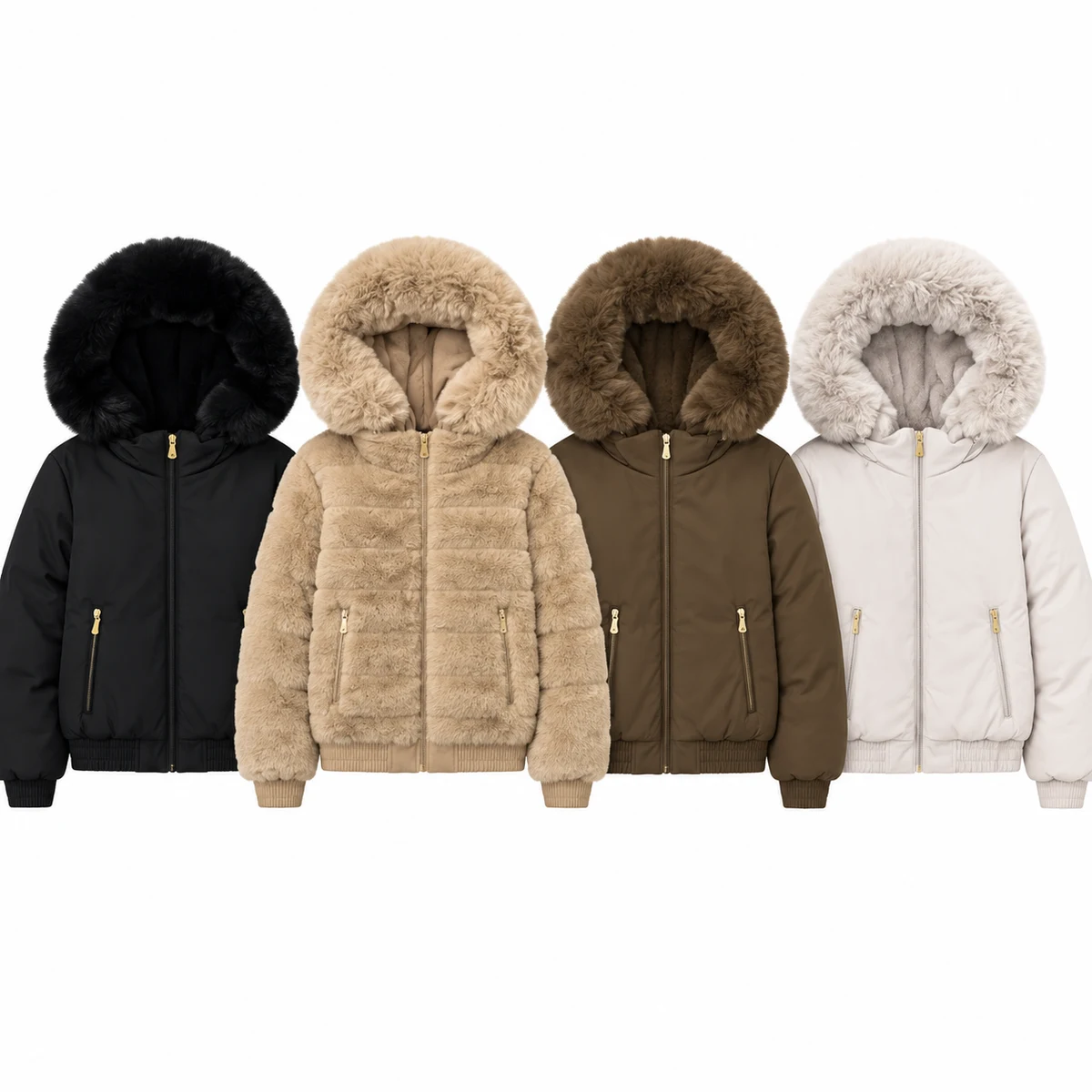 Women's Faux-Fur Hooded Short Padded Jacket - JF57B