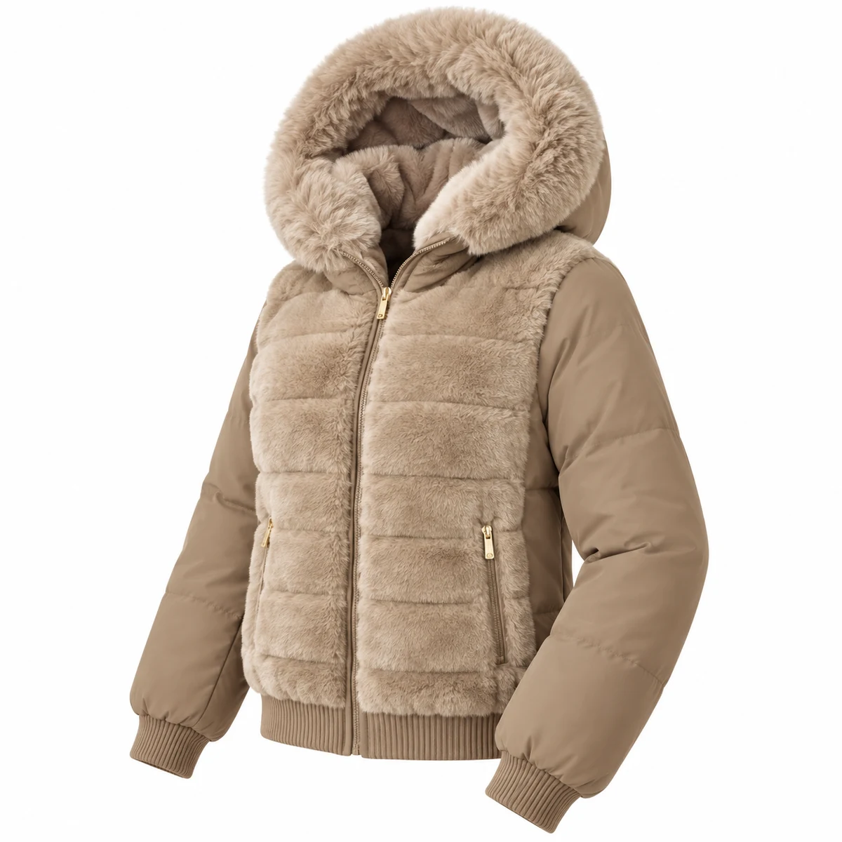 Women's Faux-Fur Hooded Short Padded Jacket - JF57B