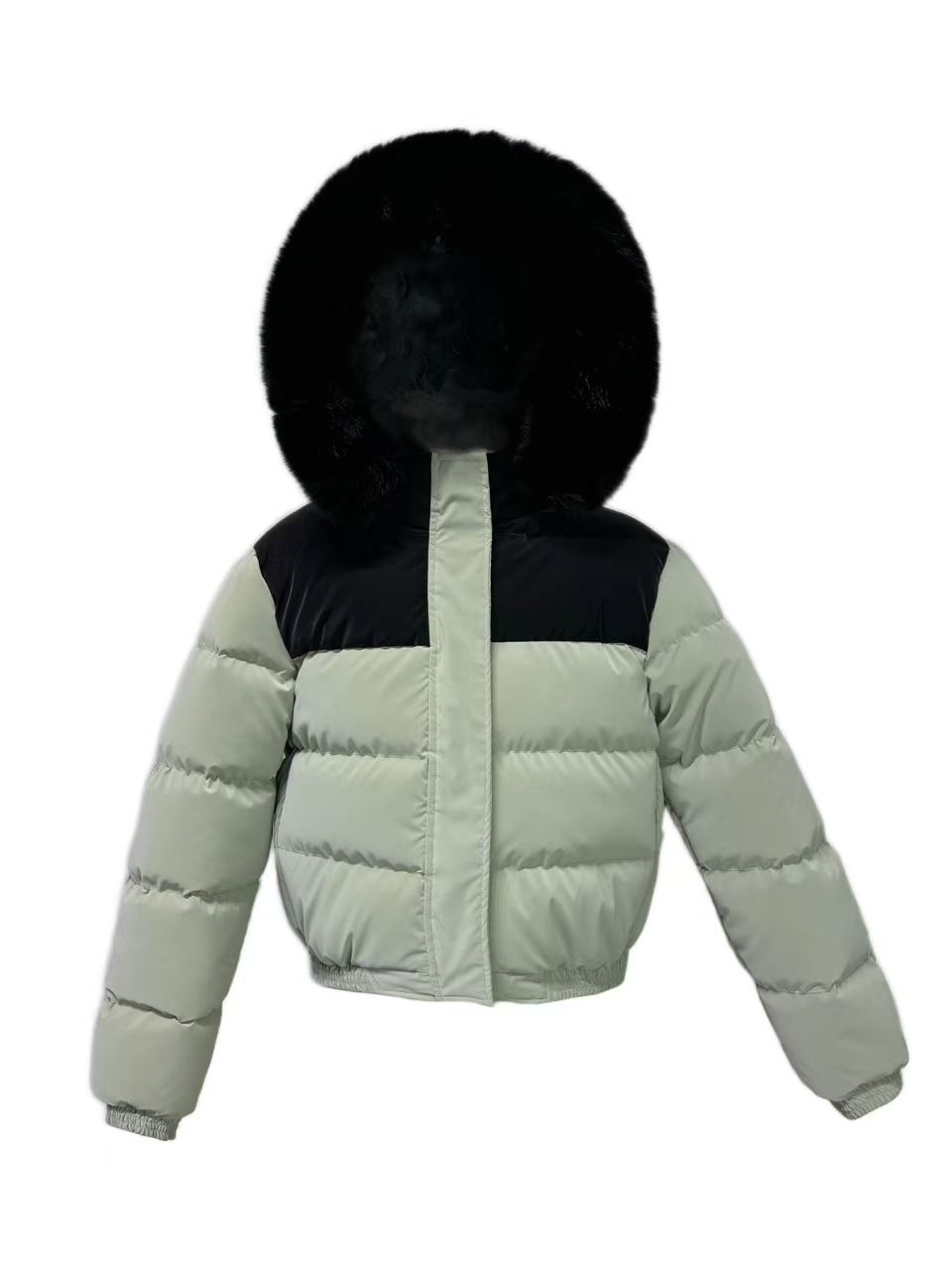 Unisex Colorblock Faux Fur Hooded Short Padded Jacket