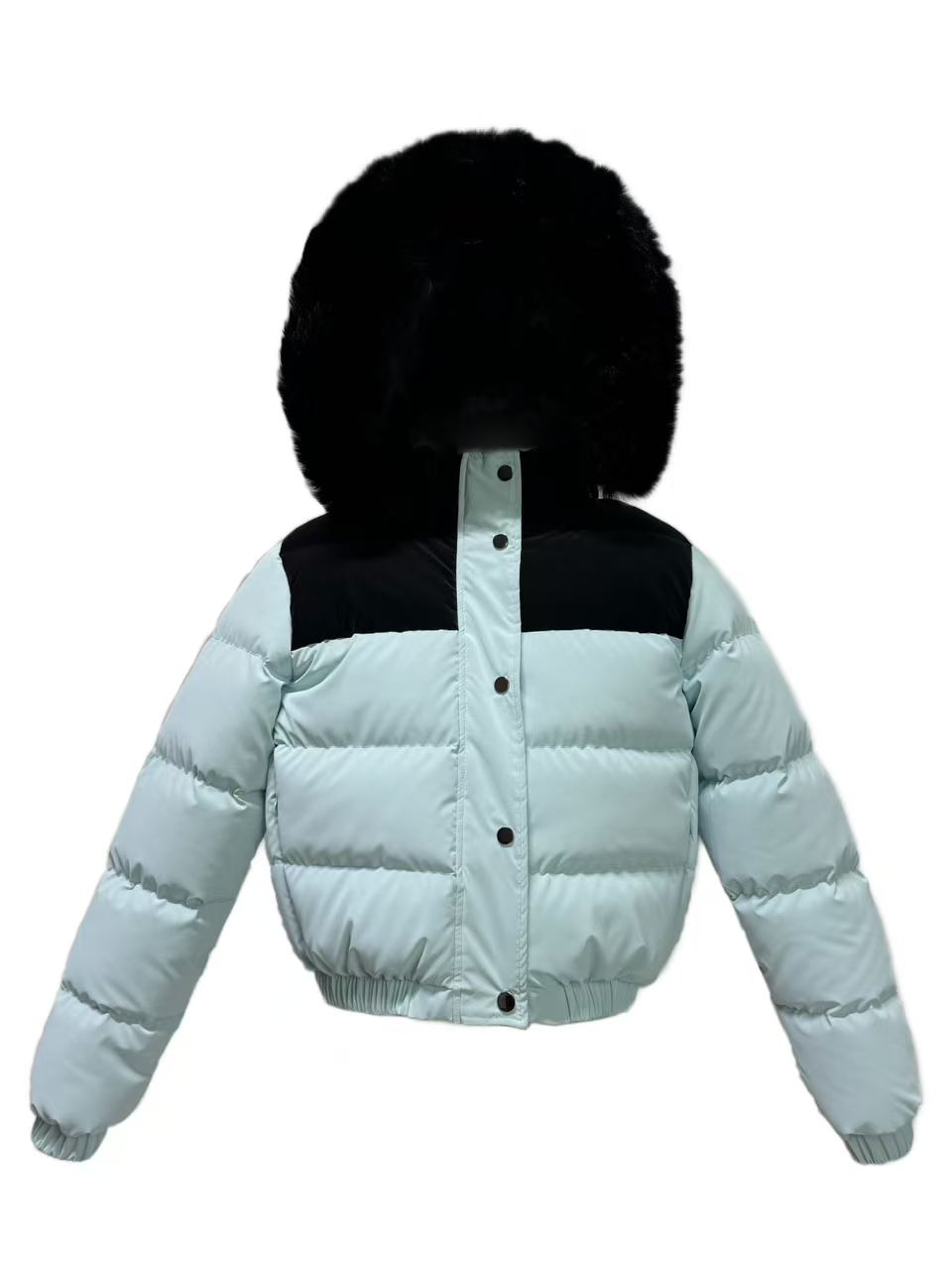 Unisex Colorblock Faux Fur Hooded Short Padded Jacket