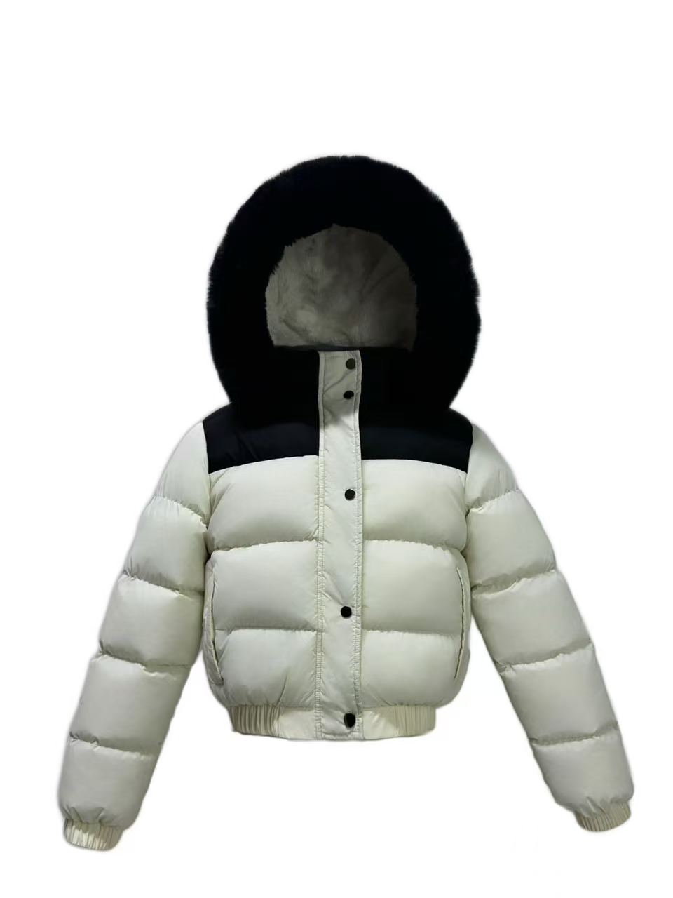 Unisex Colorblock Faux Fur Hooded Short Padded Jacket