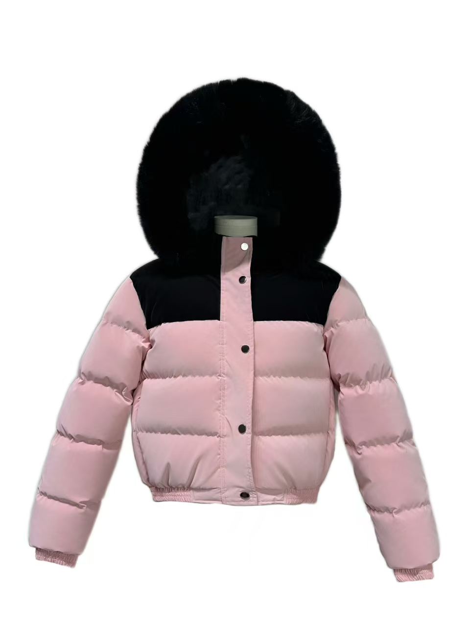 Unisex Colorblock Faux Fur Hooded Short Padded Jacket